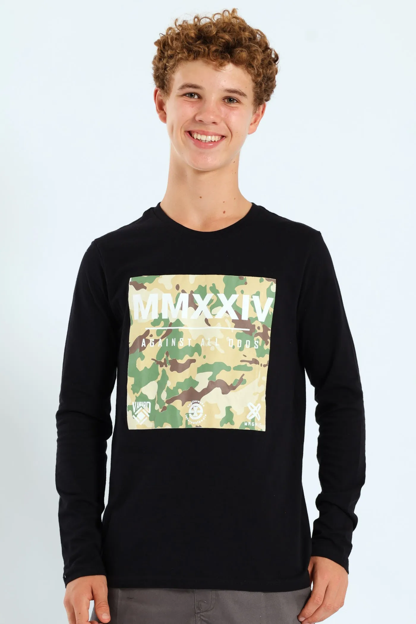 Boys Camo Print Long Sleeve Tee - Black sold by Edgars