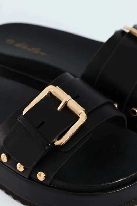 Single Band Buckled Mule Sandal With Outsole Studs - Black sold by Edgars