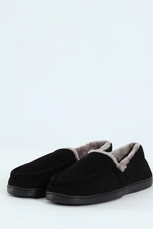 Corduroy Upper Closed Back Comfort Slipper - Black sold by Edgars