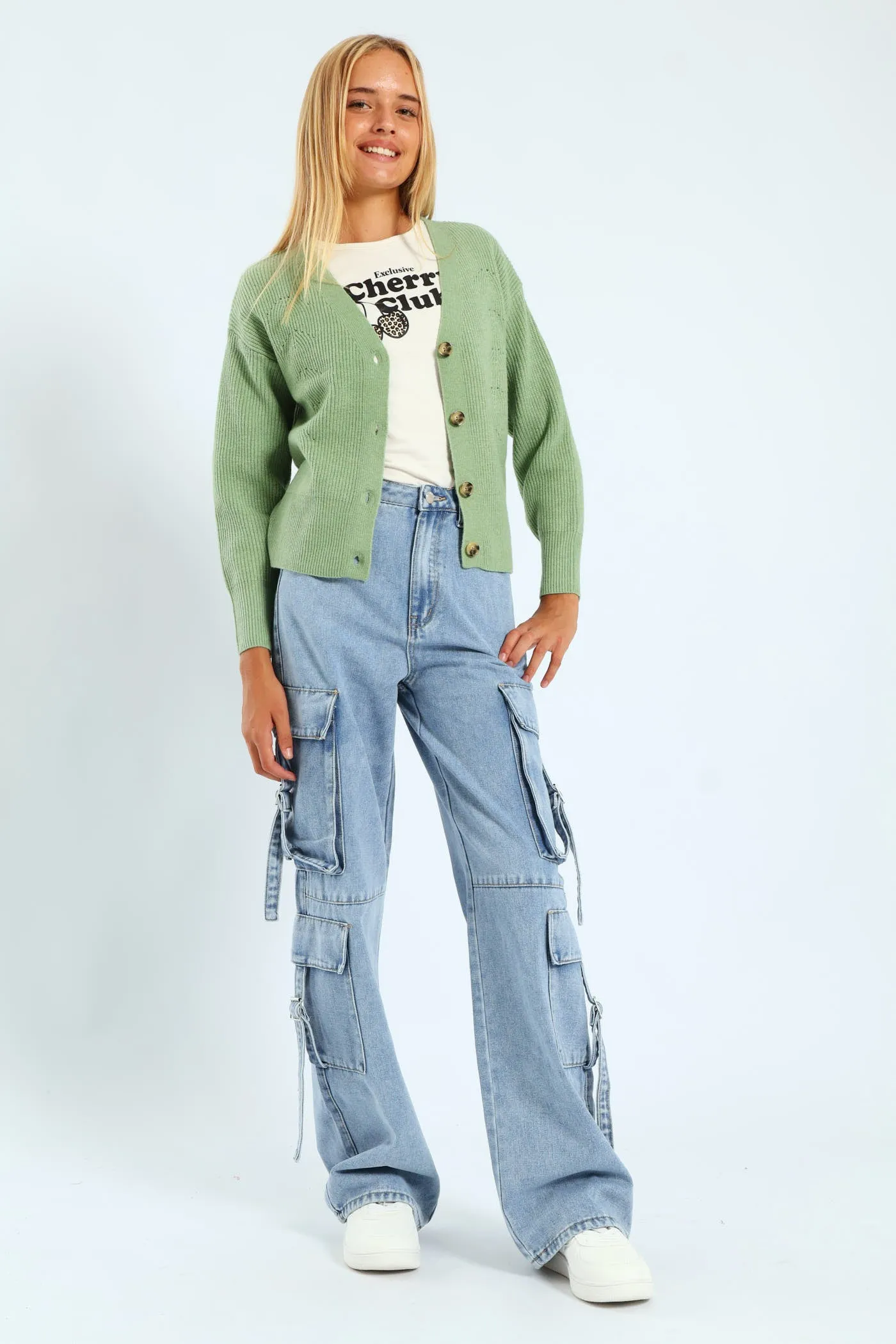 Girls Button Through Cardigan - Sage sold by Edgars product image thumbnail 3