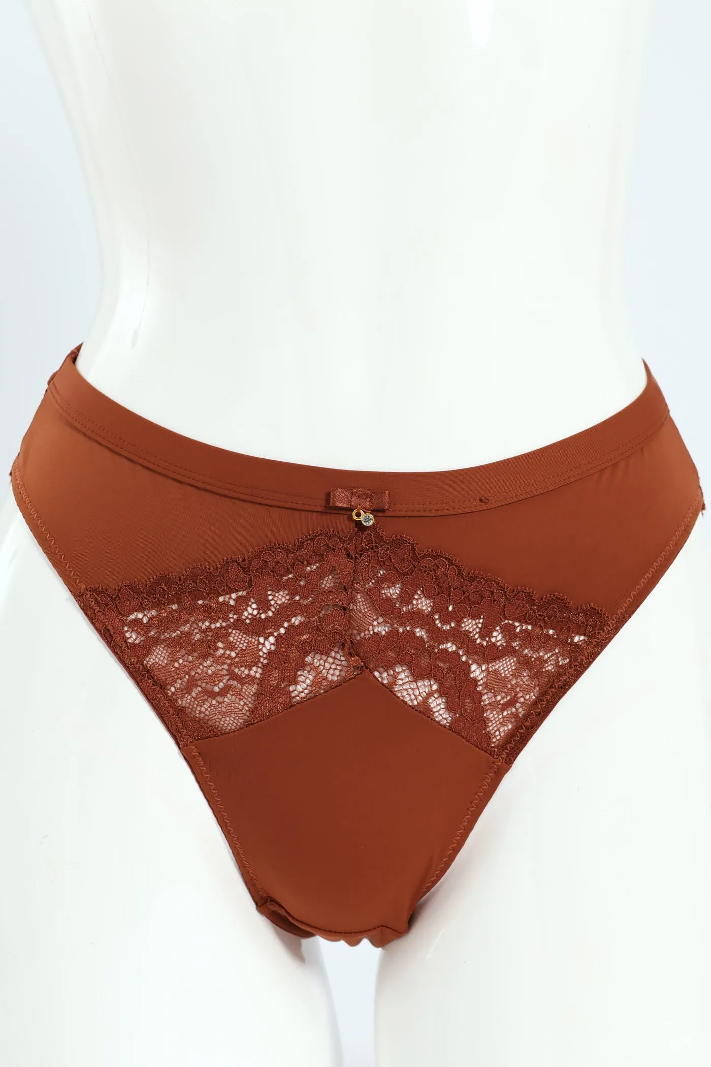 Microfiber & Lace Hi Cut Panty - Rich Cocoa sold by Edgars