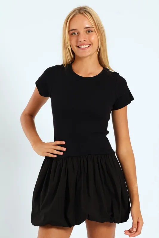 Girls Bubble Rib Dress - Black sold by Edgars