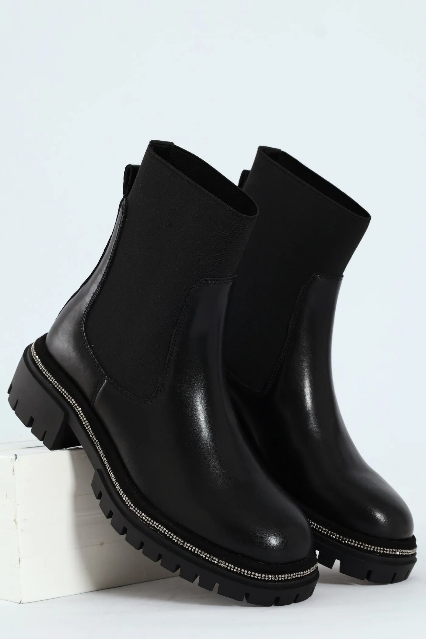 Offline Leather Knitted Sock Chelsea Boot - Black sold by Edgars