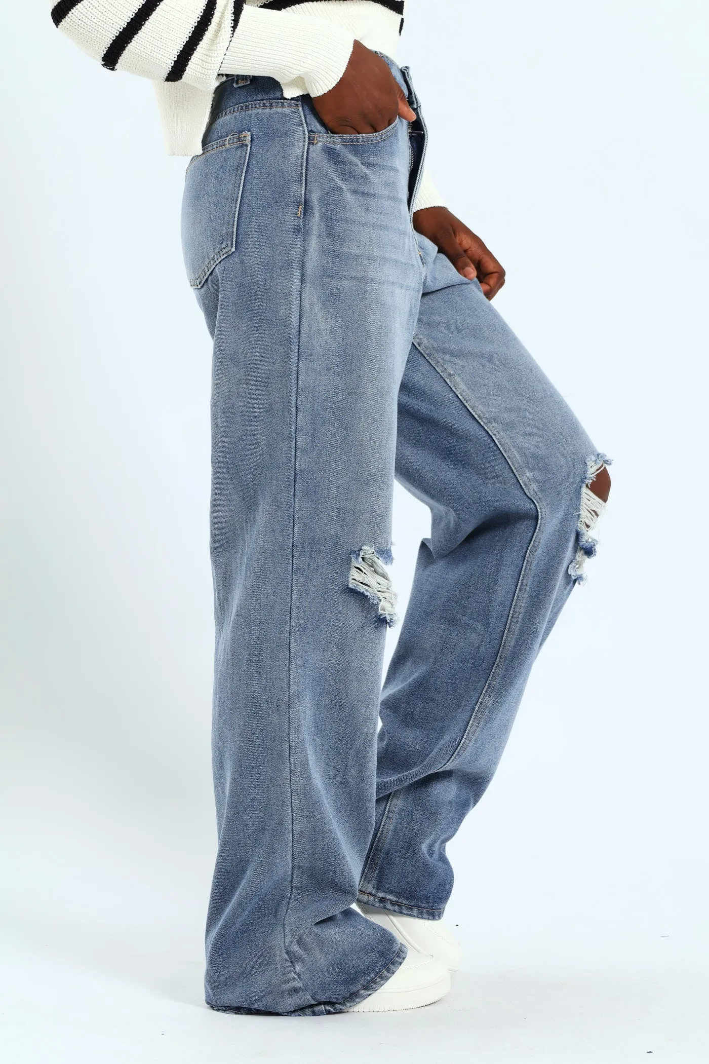 Rip & Repair Regular Rise Wide Leg Denim - Mid Blue sold by Edgars product image thumbnail 2