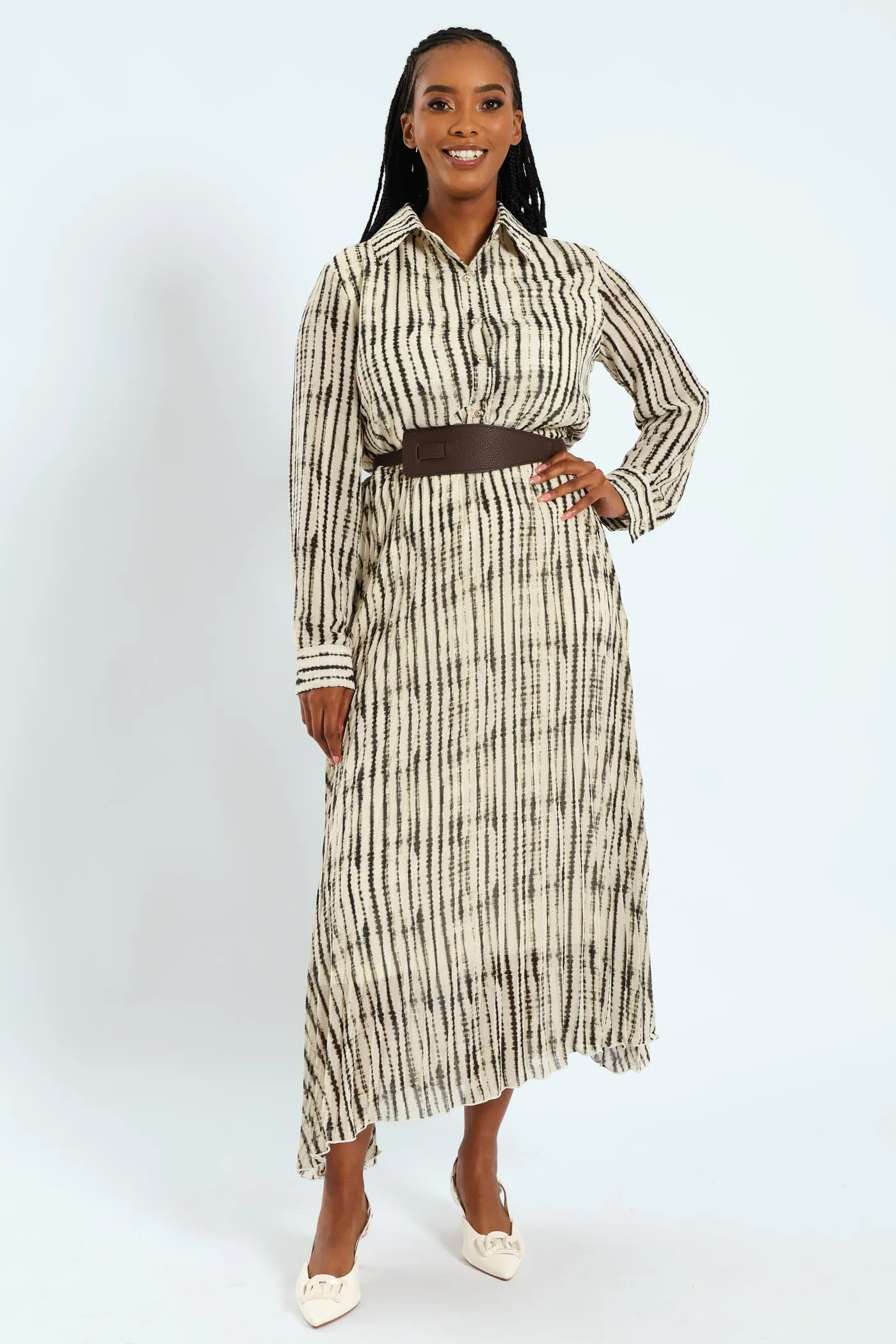 Wide Belted Pleated Shirt Maxi Dress sold by Edgars