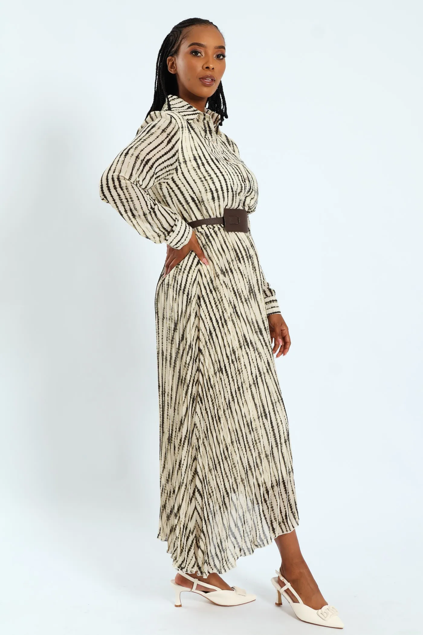 Wide Belted Pleated Shirt Maxi Dress sold by Edgars product image thumbnail 2