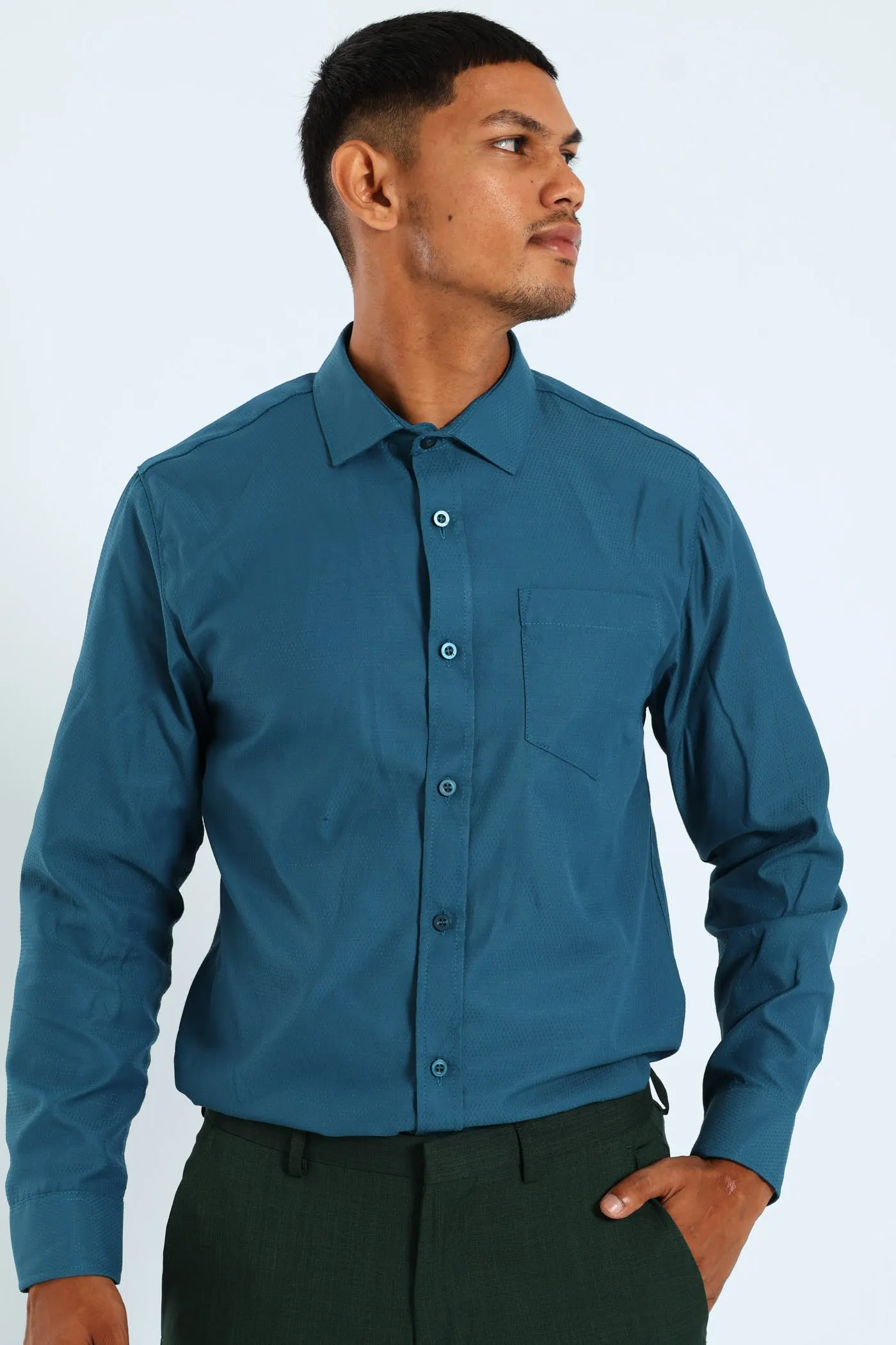 Tonal Textured Spot Shirt - Teal sold by Edgars