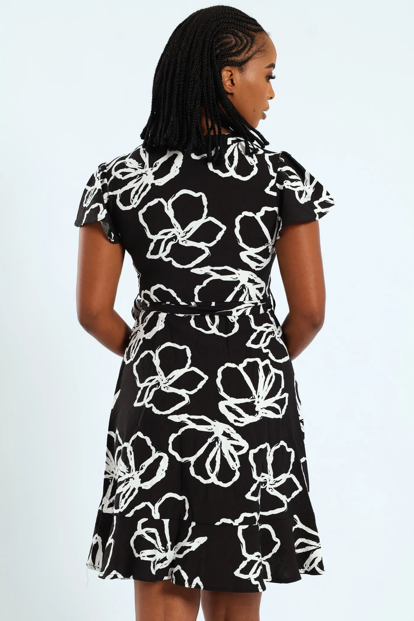 Frill Sleeve V-Neck Shirt Belted Mini Dress sold by Edgars product image thumbnail 2