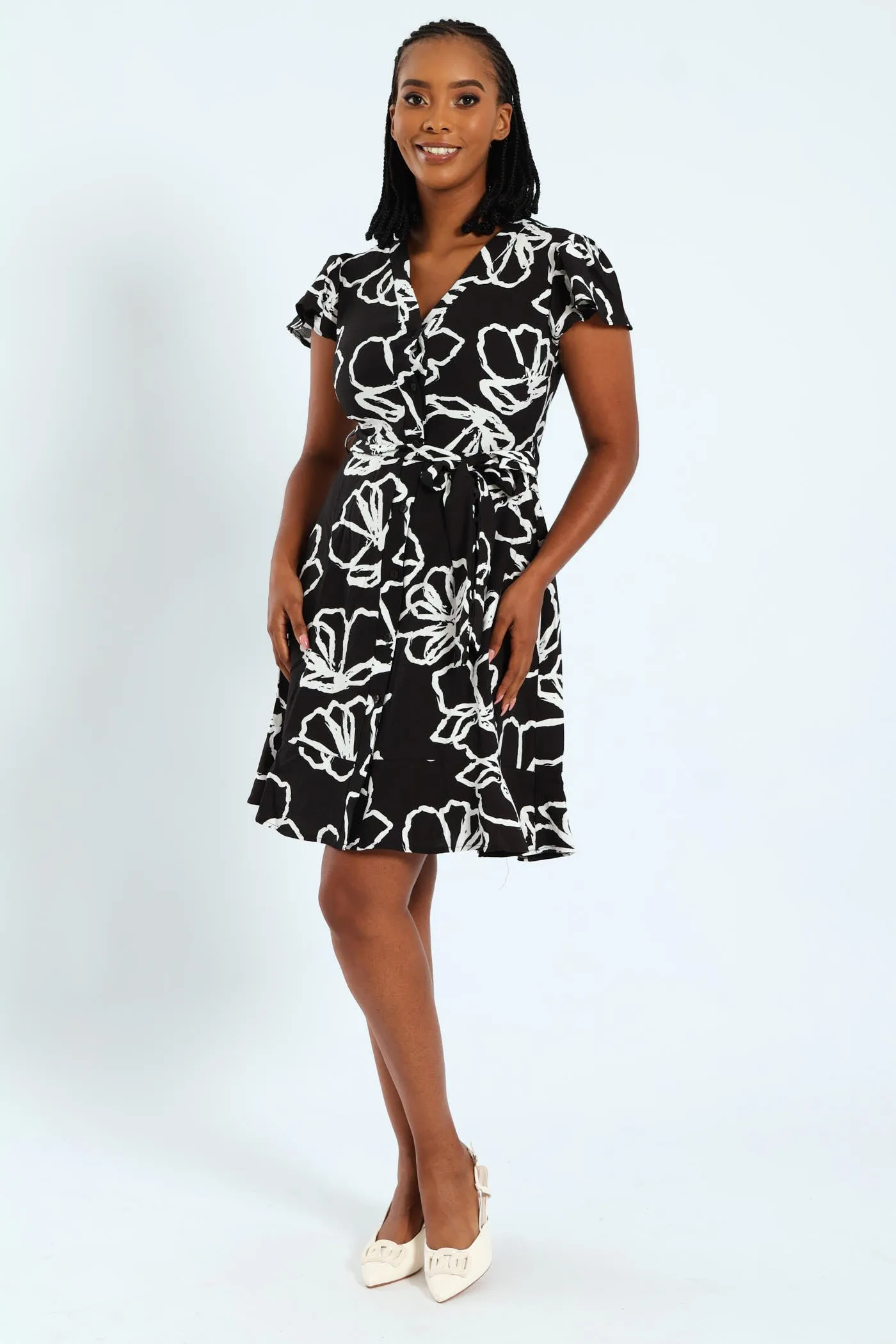 Frill Sleeve V-Neck Shirt Belted Mini Dress sold by Edgars product image thumbnail 5