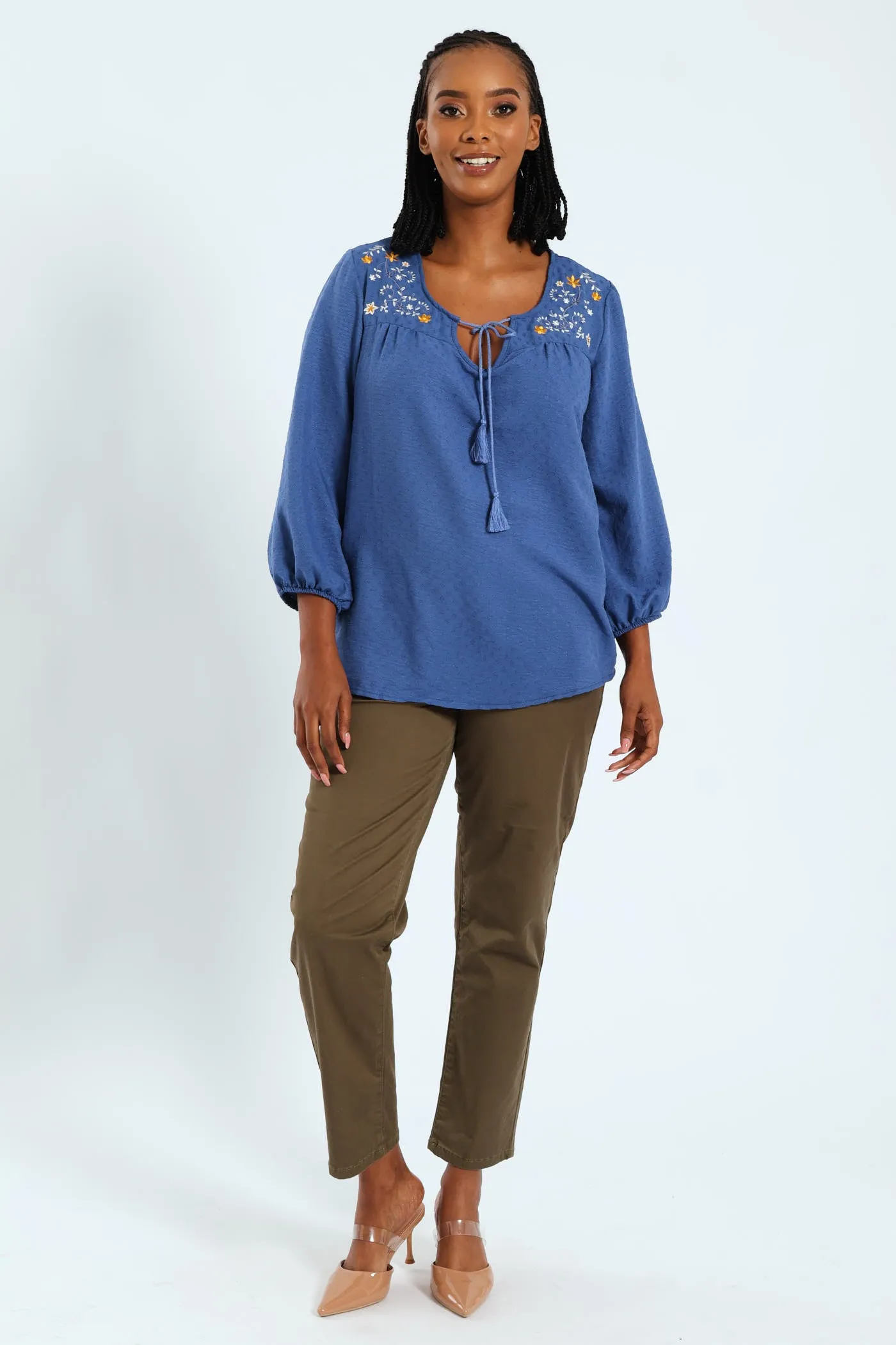 3/4 Embroidered Jacquard Blouse - Mid Blue sold by Edgars product image thumbnail 4