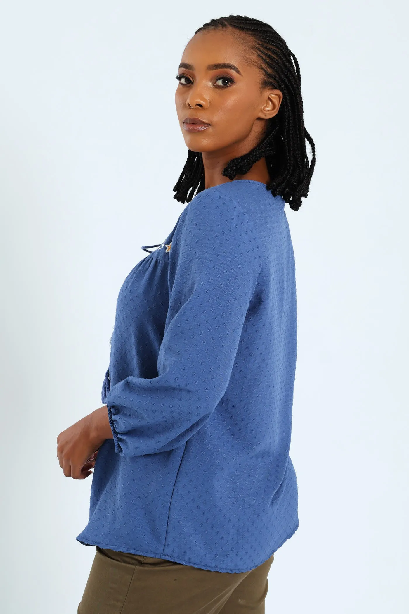 3/4 Embroidered Jacquard Blouse - Mid Blue sold by Edgars product image thumbnail 2