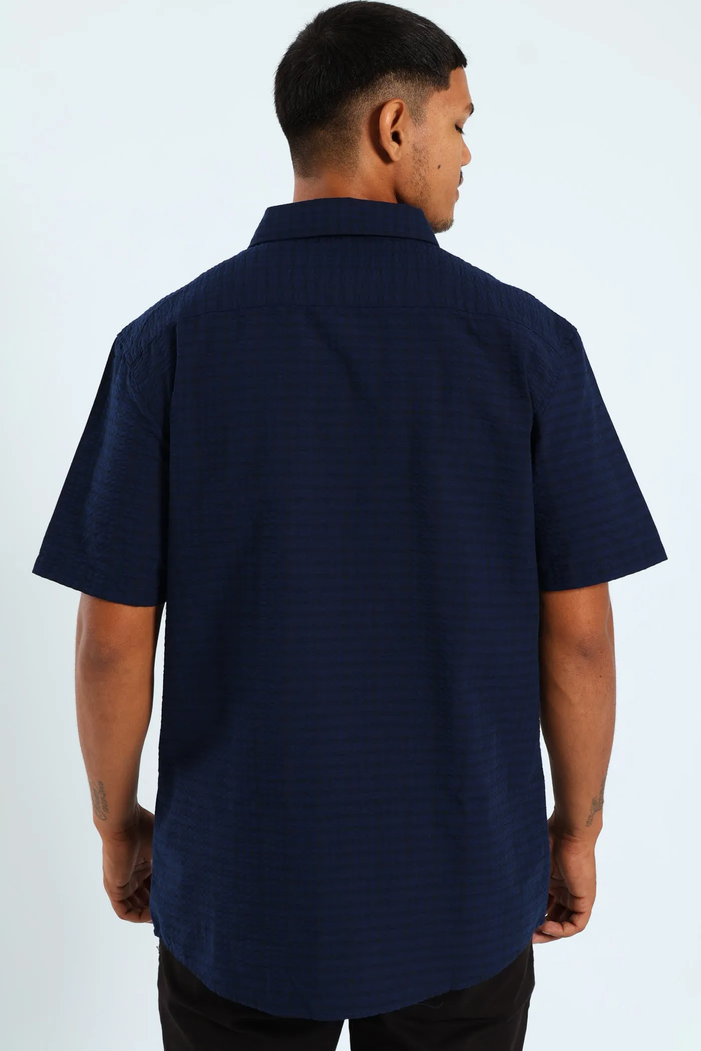 Seersucker Check Shirt - Navy sold by Edgars product image thumbnail 3
