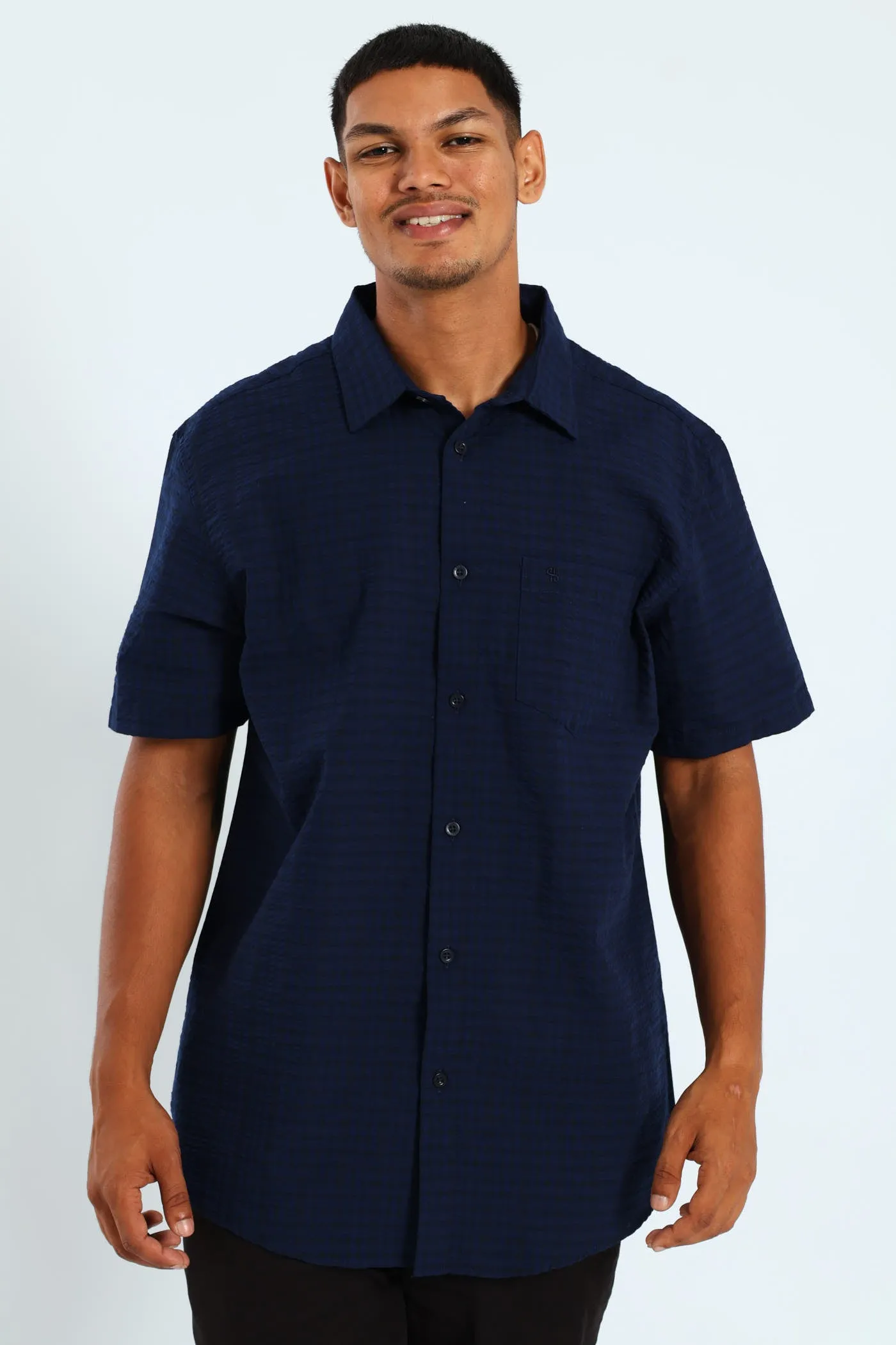 Seersucker Check Shirt - Navy sold by Edgars