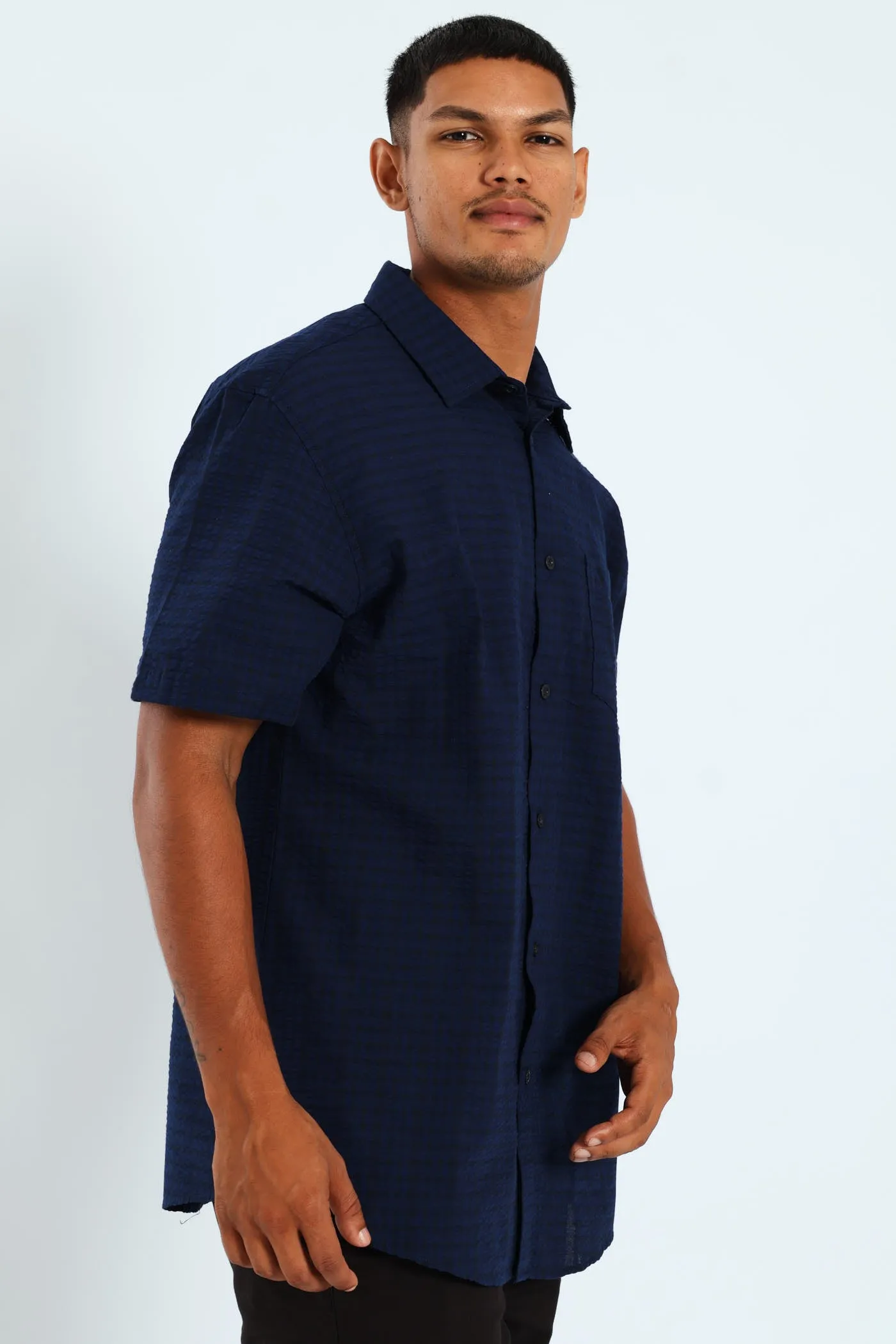 Seersucker Check Shirt - Navy sold by Edgars product image thumbnail 2