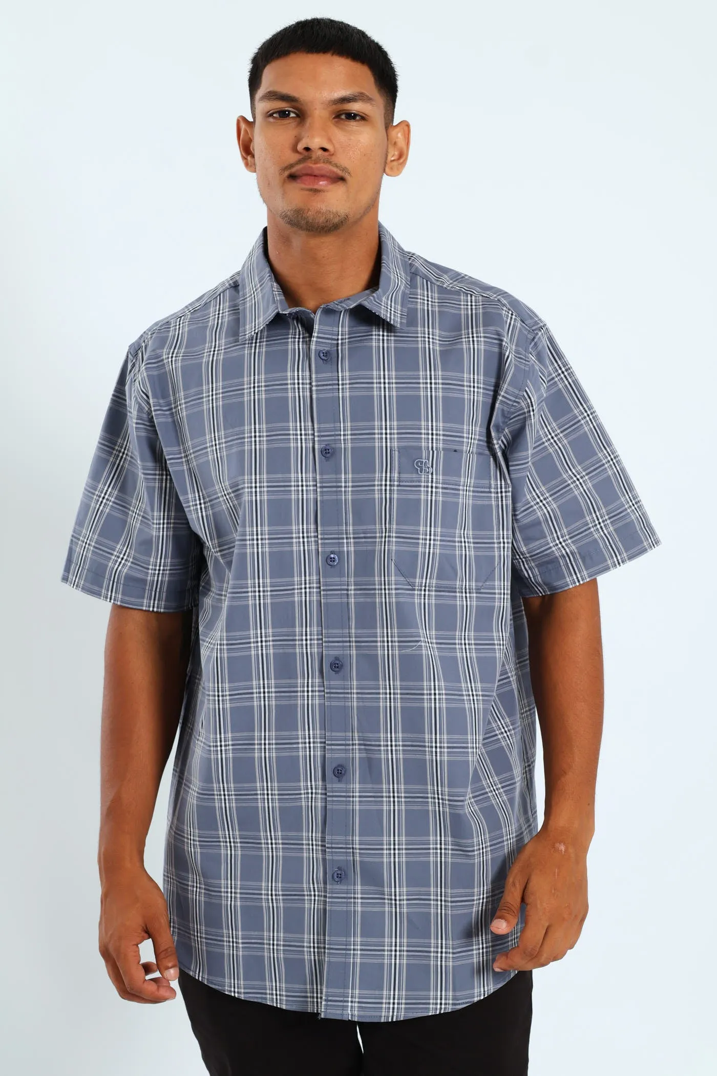 Short Sleeve Check Shirt - Grey/Navy sold by Edgars