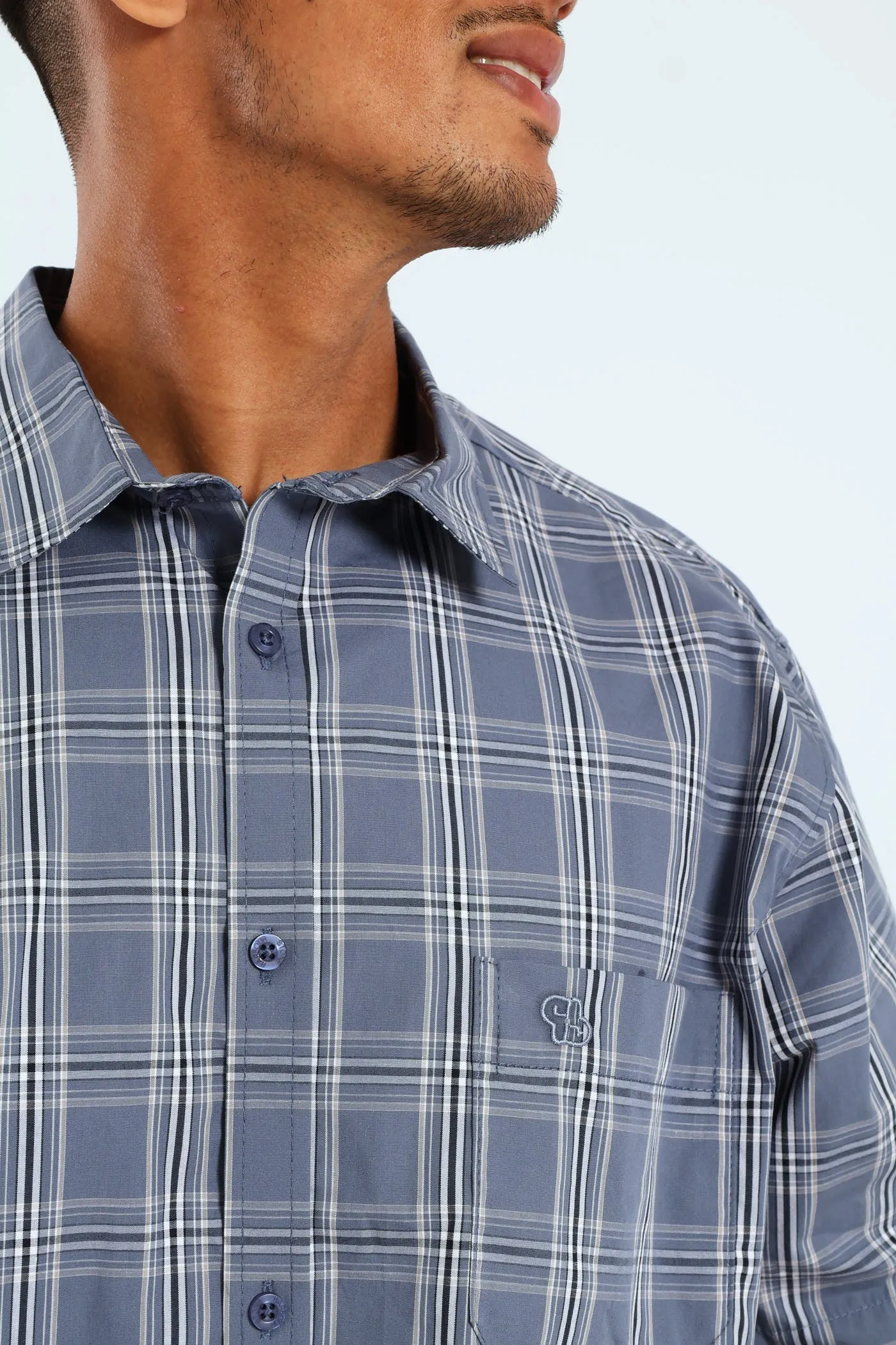Short Sleeve Check Shirt - Grey/Navy sold by Edgars product image thumbnail 4