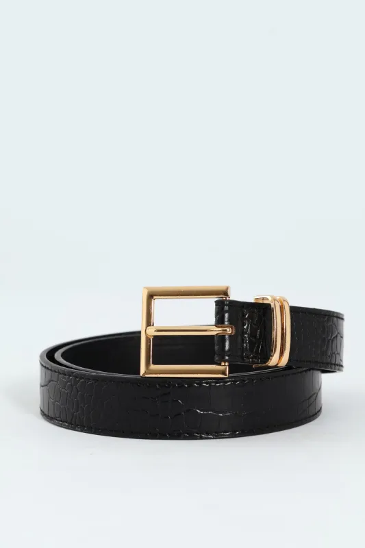 Square Gold Buckle Fashion Belt - Black sold by Edgars 