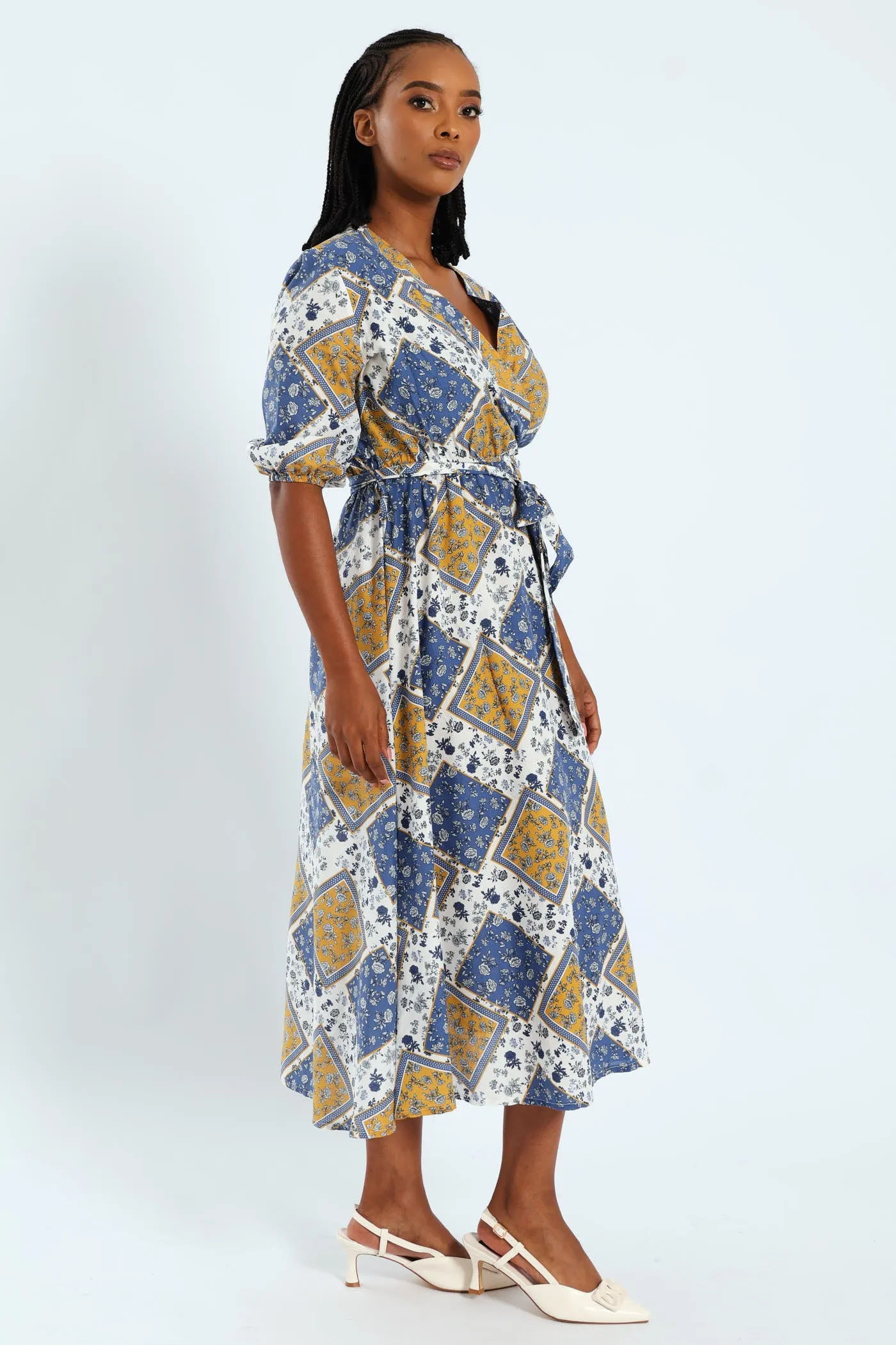 3/4 Sleeve Belted Mock Wrap Midi Dress sold by Edgars product image thumbnail 2