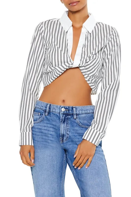 Long Sleeve Cropped Blouse - White/Black sold by Edgars 