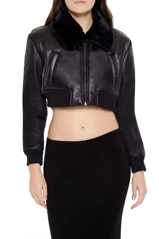 Cropped Bomber Jacket  - Black sold by Edgars 