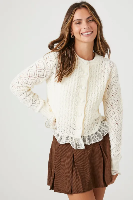 Lace Trim Cardigan Sweater - Cream sold by Edgars 