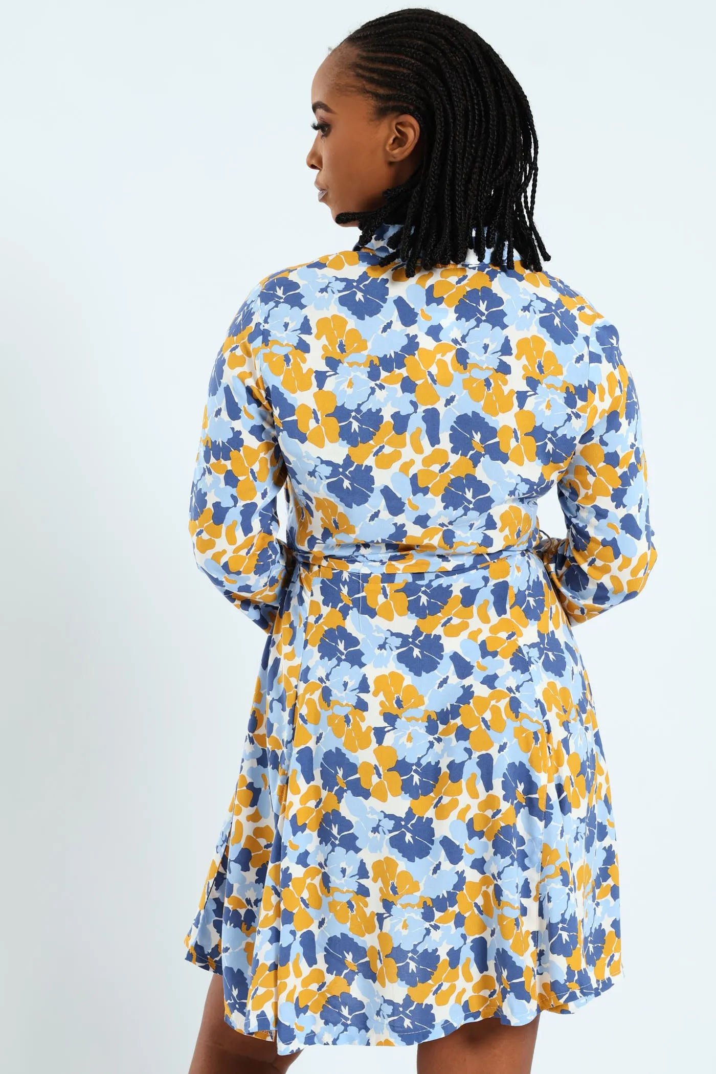 Long Sleeve Half Placket Sef Belted Godet Mini Dress sold by Edgars product image thumbnail 3