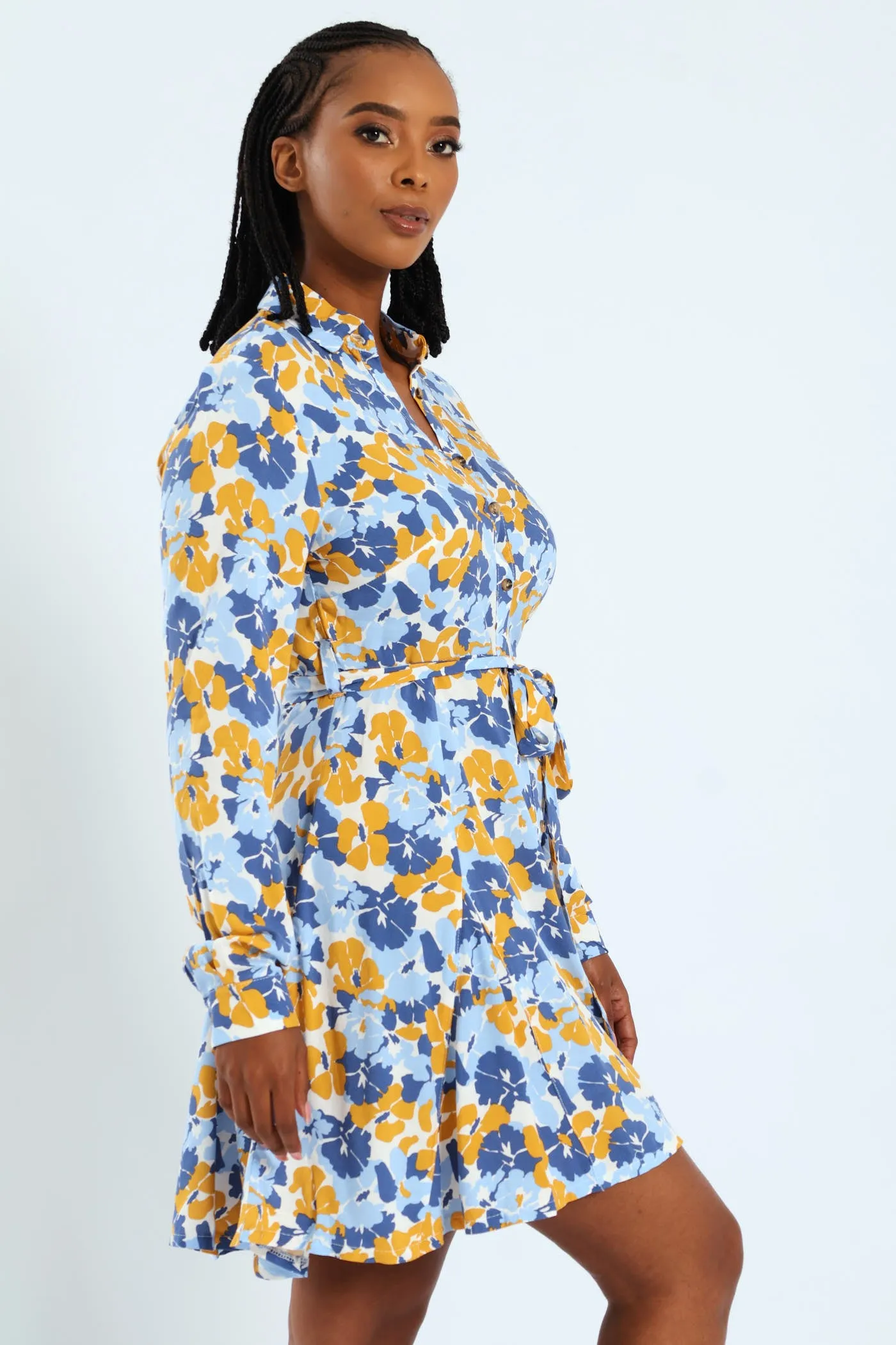 Long Sleeve Half Placket Sef Belted Godet Mini Dress sold by Edgars product image thumbnail 2