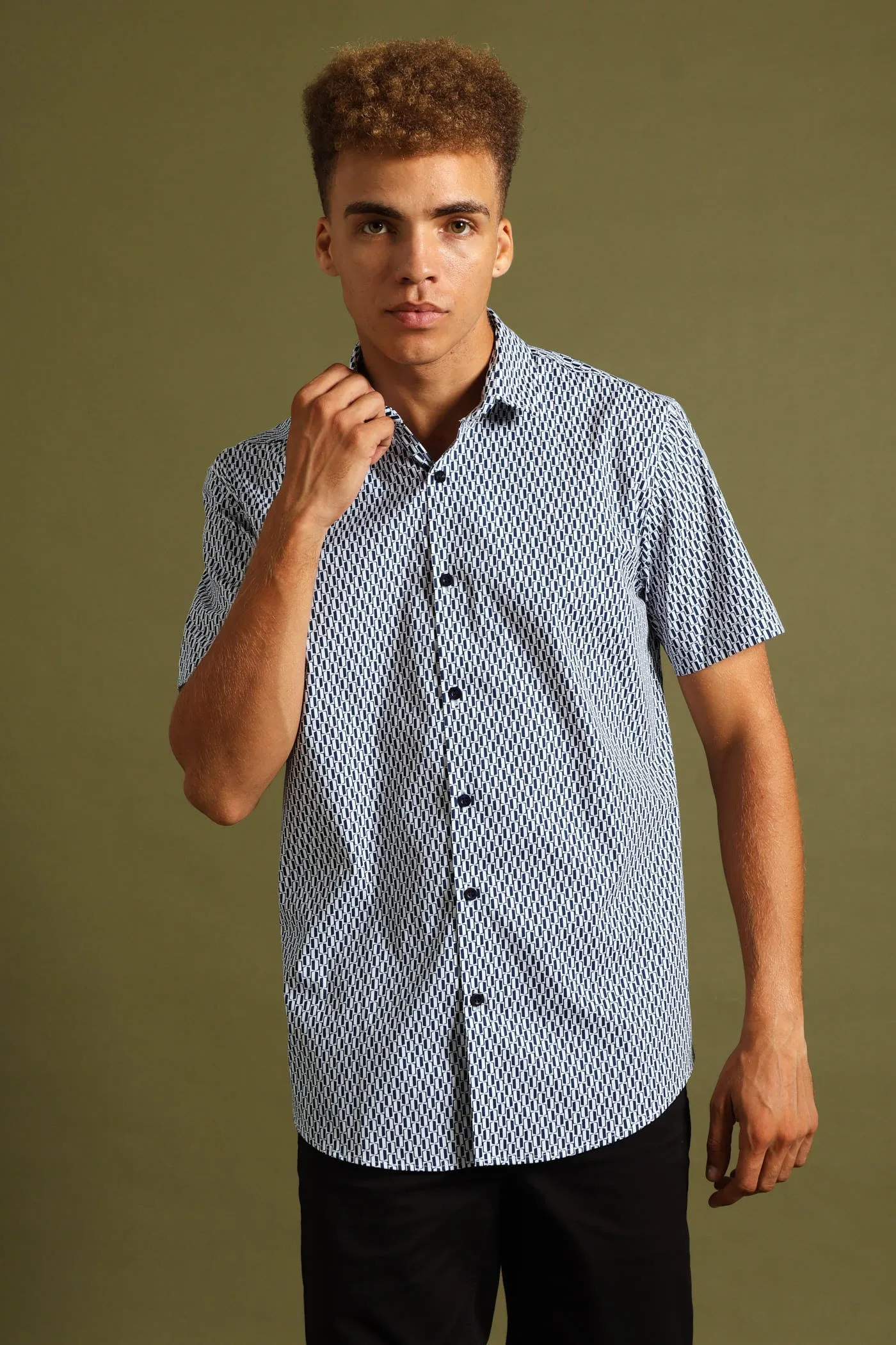 Geo Print Shirt - White/Blue sold by Edgars