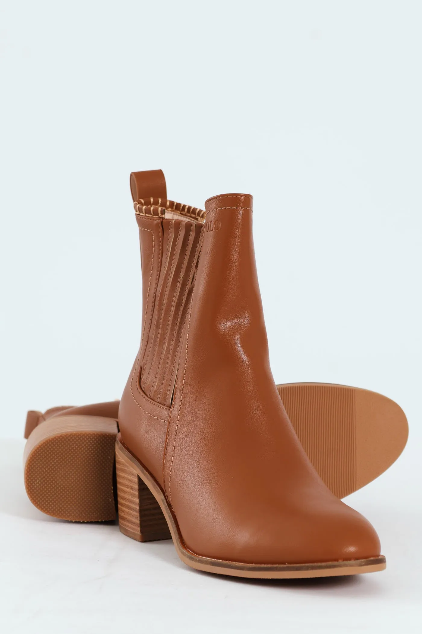 Block Heel Side Gusset Chelsea Boot - Brown sold by Edgars