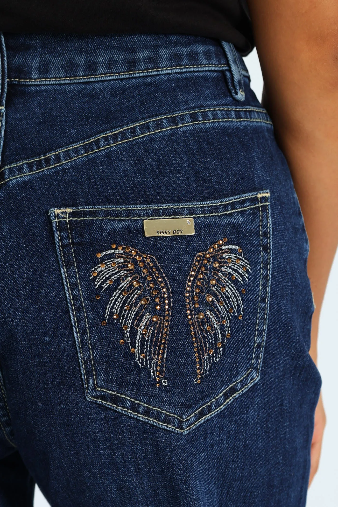 High Waist Wide Leg Denim With Wings On Pocket - Raw Wash sold by Edgars product image thumbnail 2