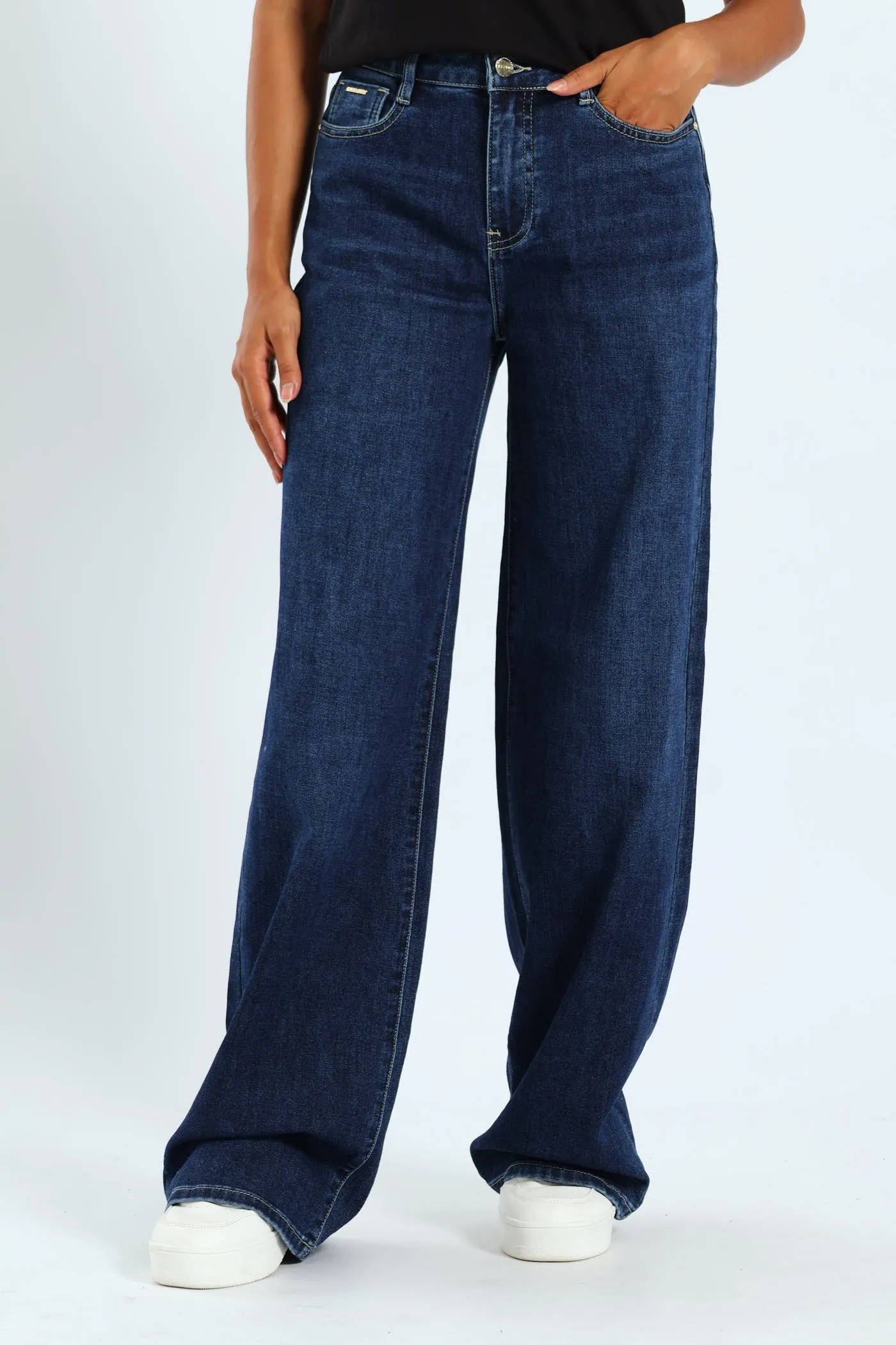 High Waist Wide Leg Denim With Wings On Pocket - Raw Wash sold by Edgars