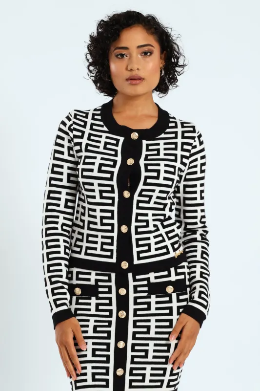 Patterned Knit Cardigan - White/Black sold by Edgars