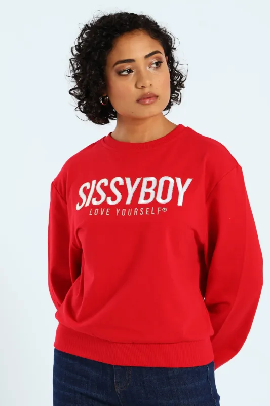 Lurex Embroidered Blouson Sweat Top - Red sold by Edgars 