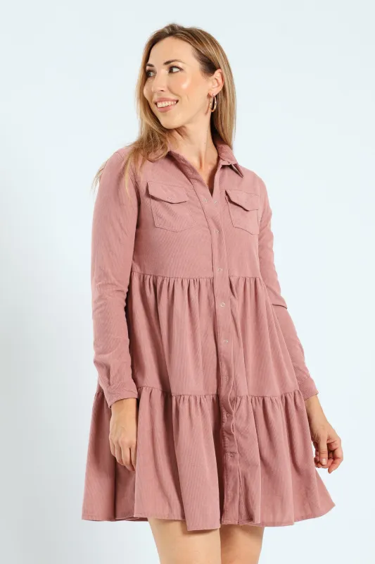 Double Pocket Tiered Corduroy Mini Dress sold by Edgars