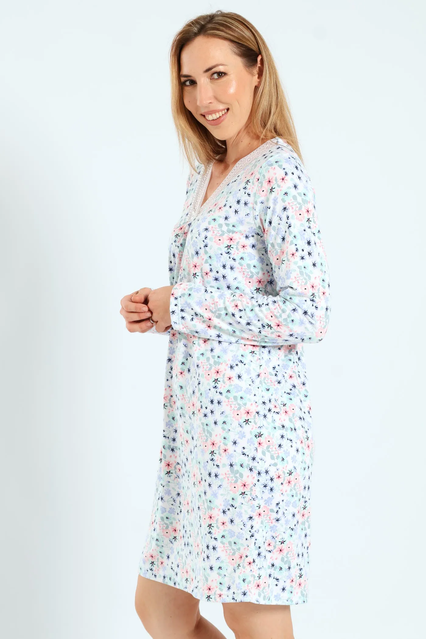 2 Pack Lace Detail Ditsy Floral Sleepshirts - White/Blue sold by Edgars product image thumbnail 3