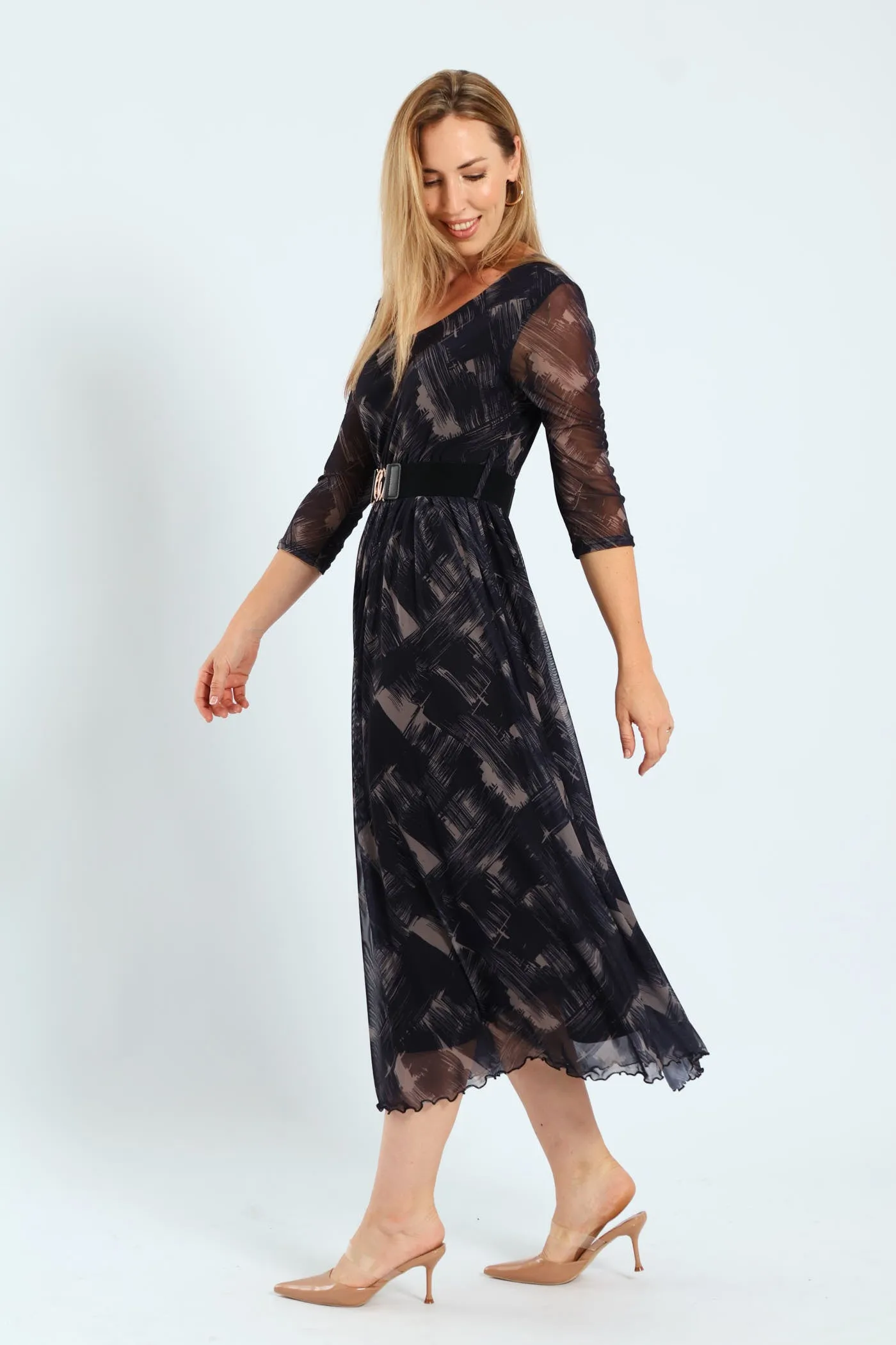 Pleated Belt Mesh Maxi Dress sold by Edgars product image thumbnail 3