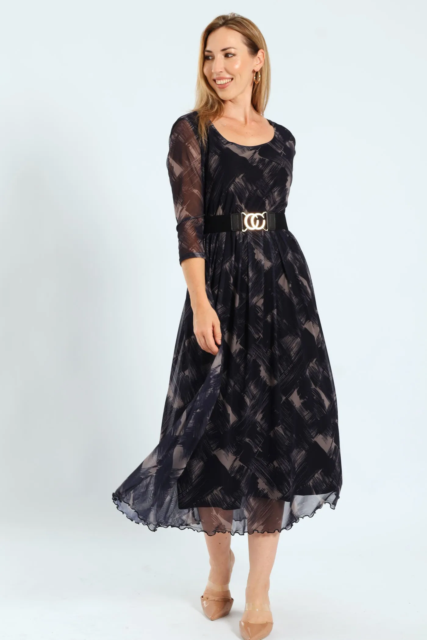 Pleated Belt Mesh Maxi Dress sold by Edgars