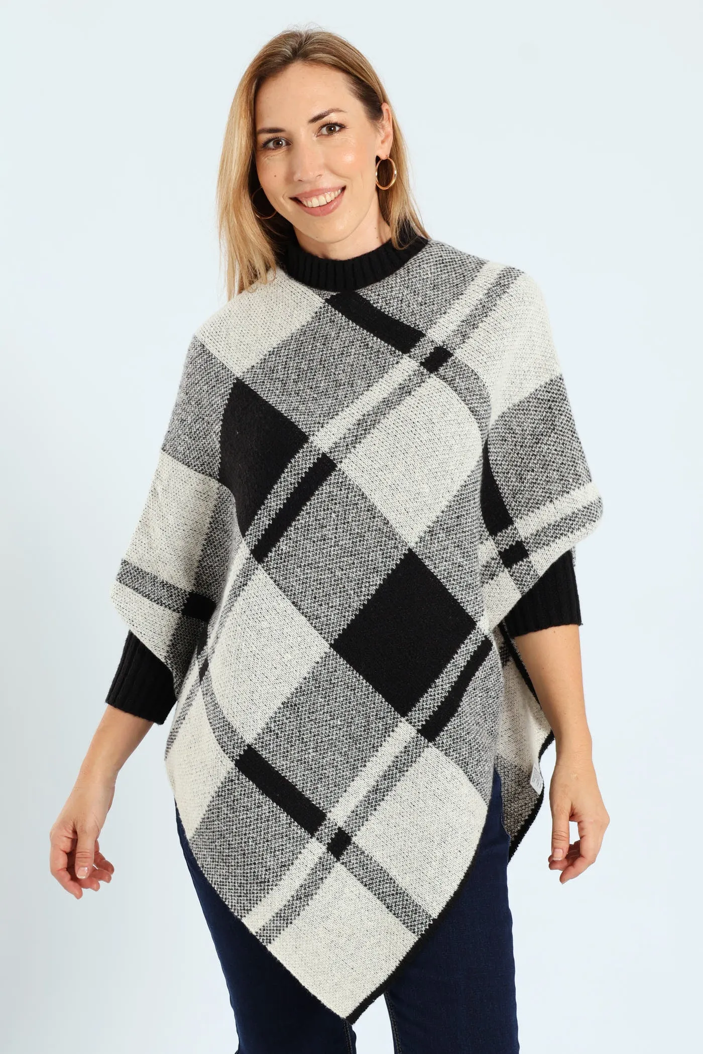 Check Plaid Poncho - Black sold by Edgars