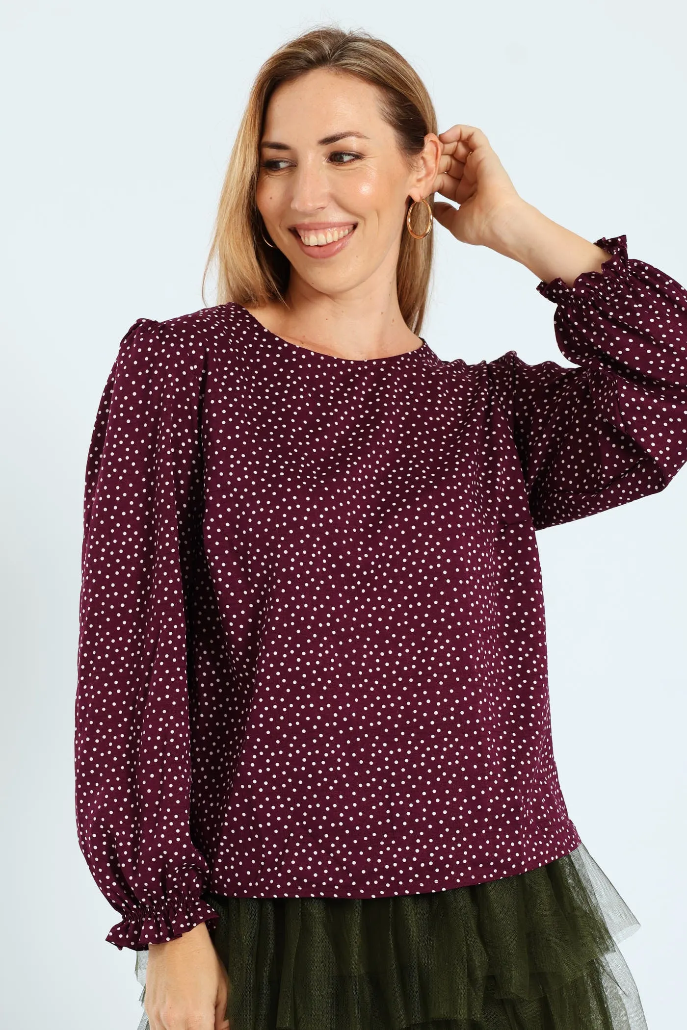 Long Sleeve Puff Sleeve Blouse - Plum sold by Edgars
