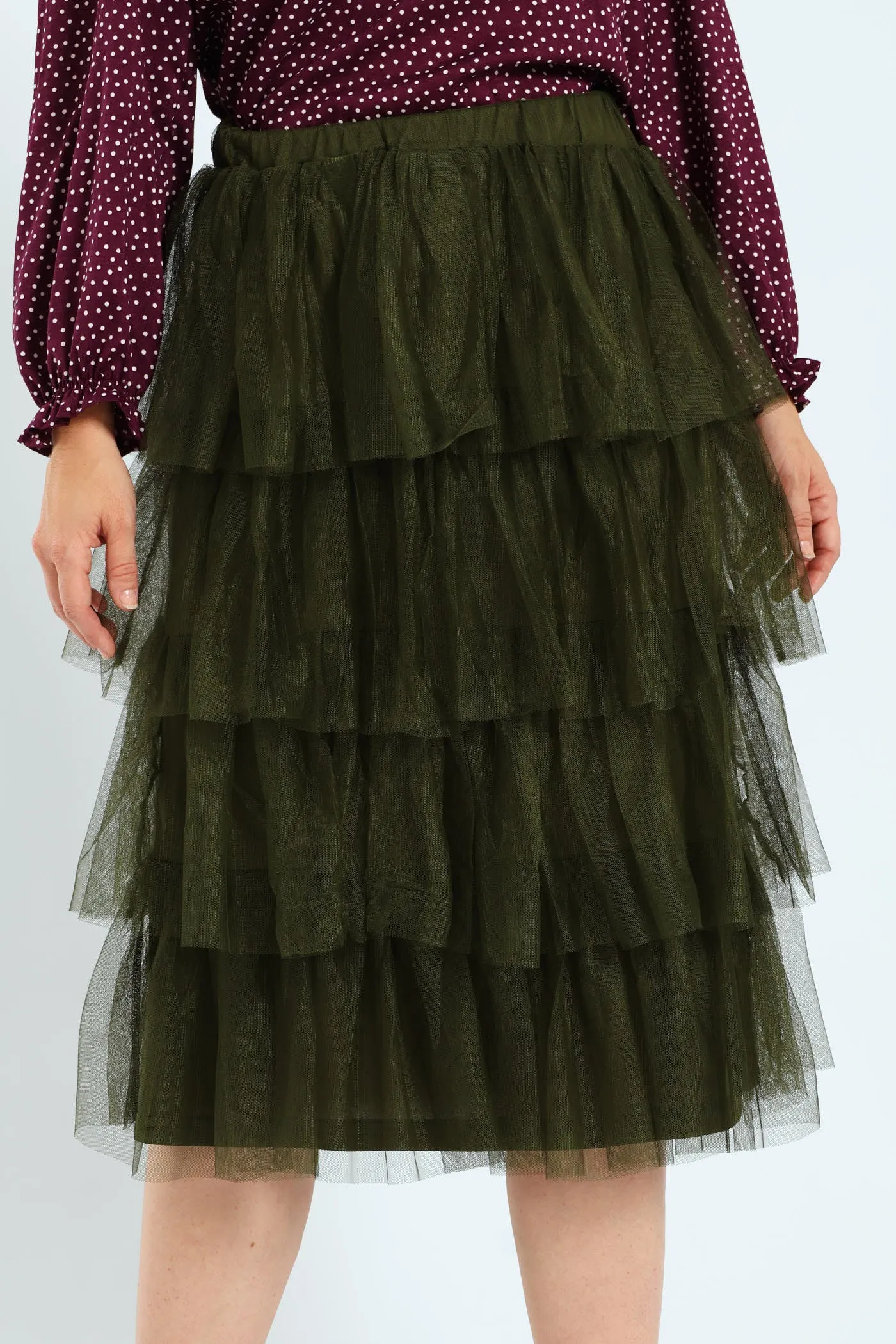 Rara Tiered Midi Skirt - Fatigue sold by Edgars