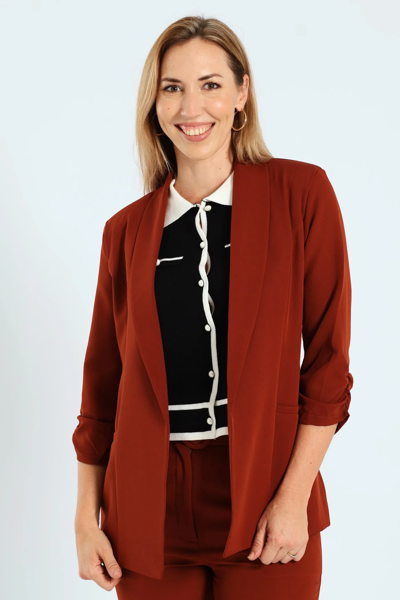 Gauged Sleeve Blazer - Brown sold by Edgars