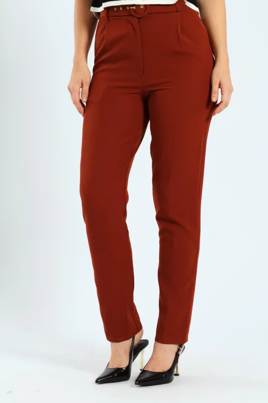 Round Buckle Tapared Pant - Brown sold by Edgars