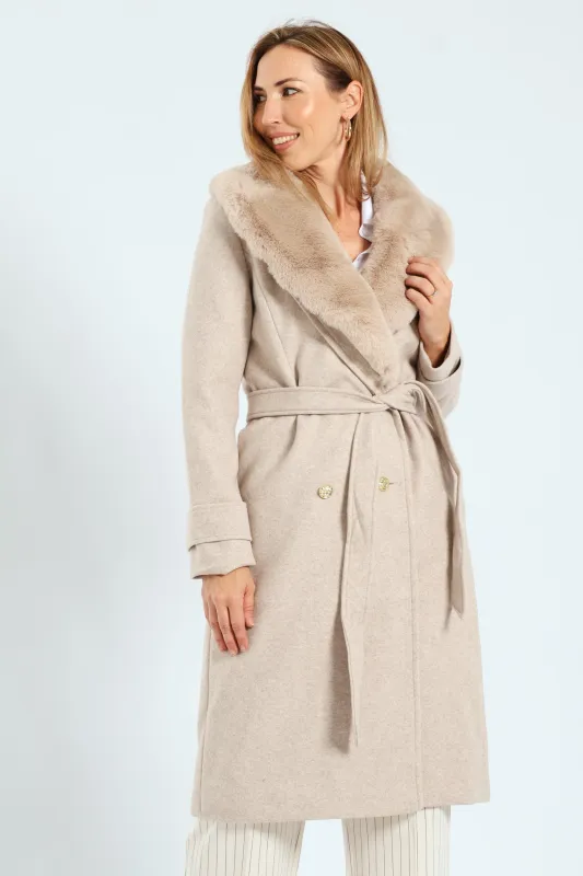 Diana Fur Collar Coat - Oatmeal sold by Edgars 