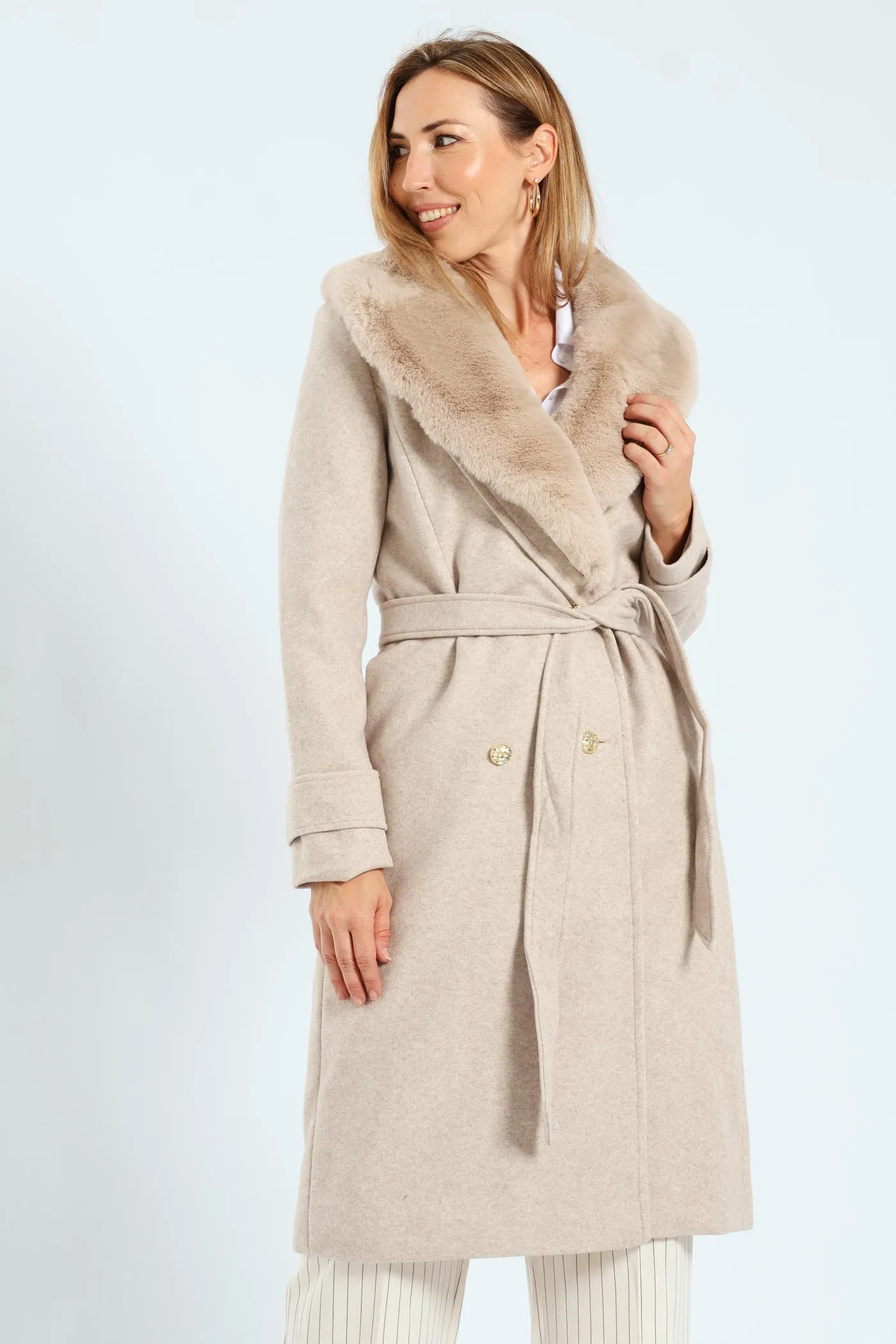 Diana Fur Collar Coat - Oatmeal sold by Edgars