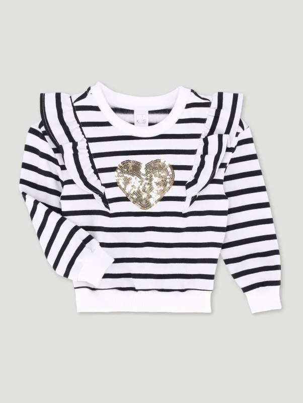 Pre-Girls Stripe Heart Track Top With Shoulder Frill - Multi sold by Edgars 