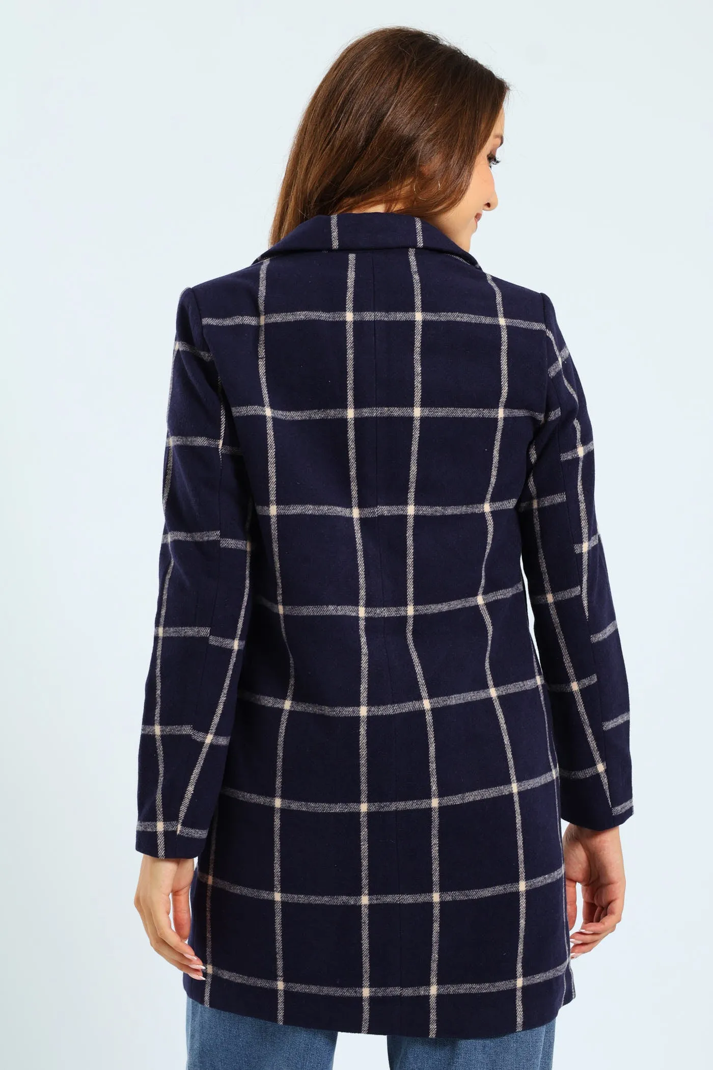 Charlotte Grid Check Single Breasted Coat - Navy sold by Edgars product image thumbnail 3