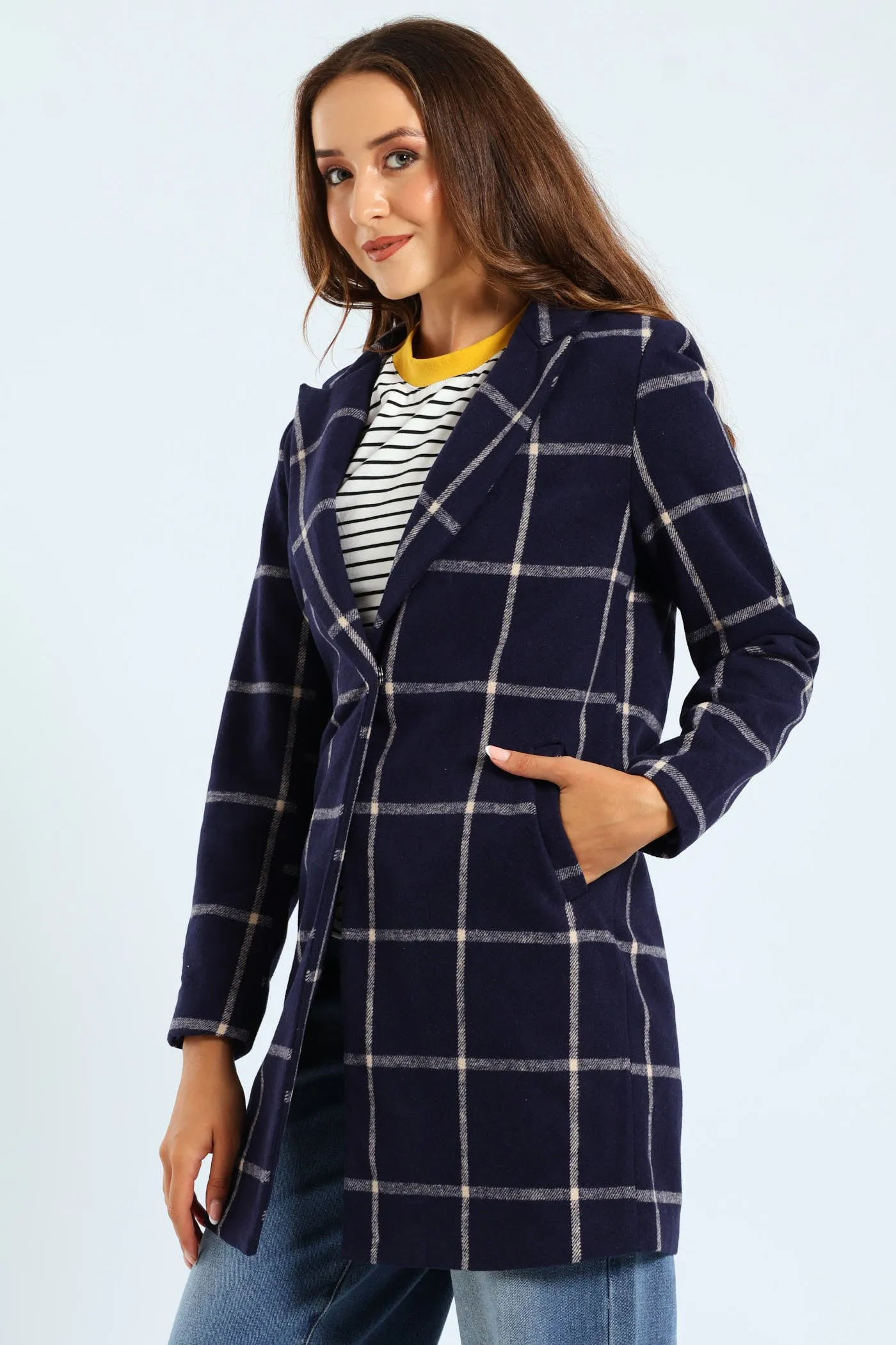 Charlotte Grid Check Single Breasted Coat - Navy sold by Edgars product image thumbnail 2