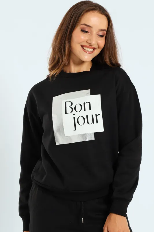 Long Sleeve Printed Screen Pullover - Black sold by Edgars