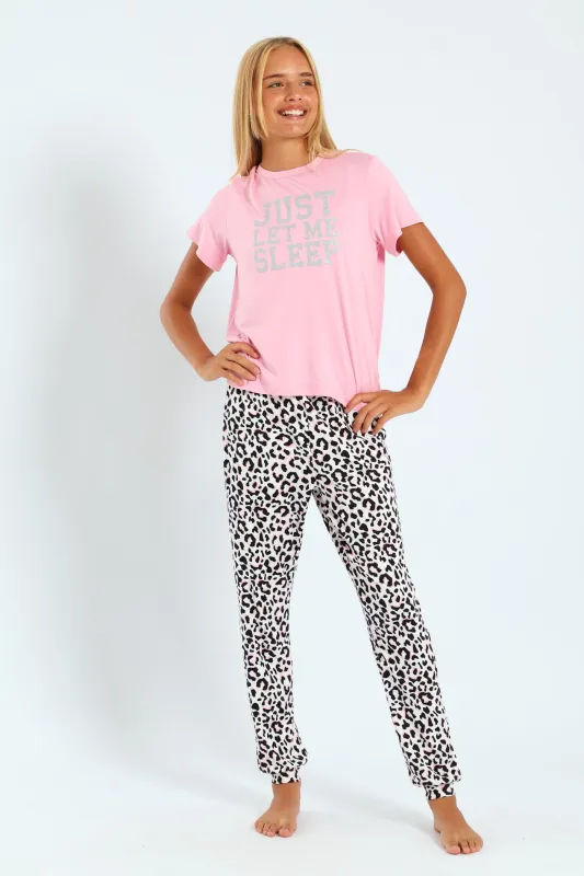 Girls Spots Short Sleeve Sleep Set - Pink sold by Edgars