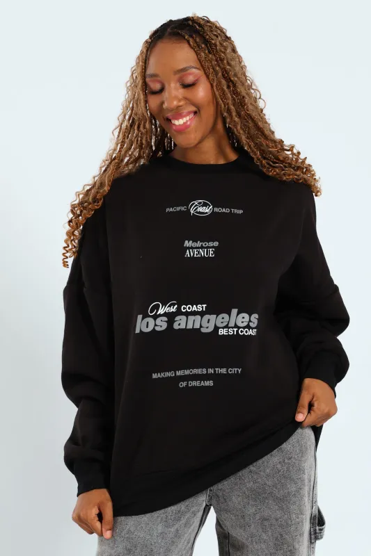 Oversized Printed Crew Fleece Top - Black sold by Edgars